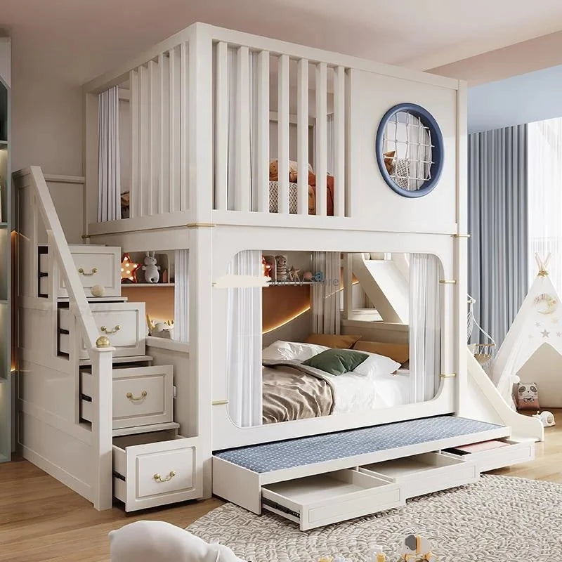 Solid Wooden Multifunctional Kids Bunk Beds with Ladder childrensterritory