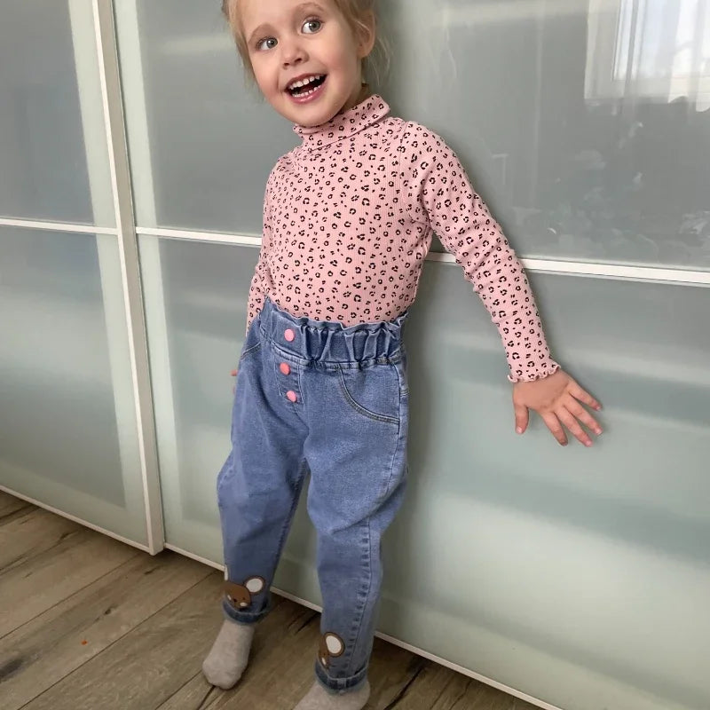 Kids Girls Cartoon Design Denim Trousers childrensterritory
