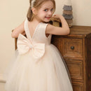 Kids Girls Solid Color Pearl Bow Design Fluffy Princess Dresses childrensterritory