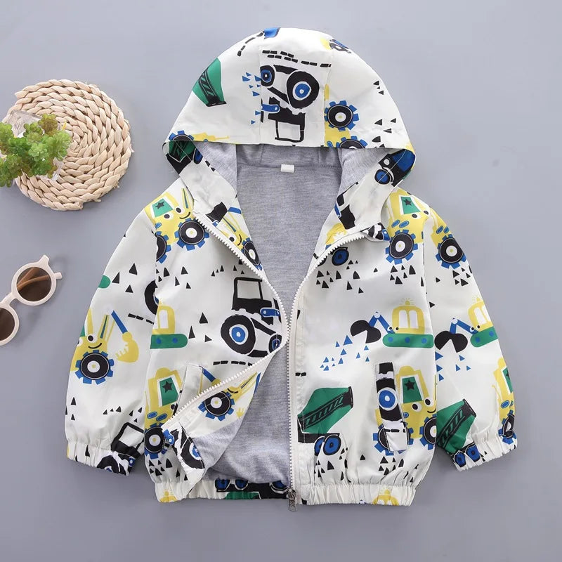 Kids Boys Cartoon Print Long Sleeved Hooded Jackets