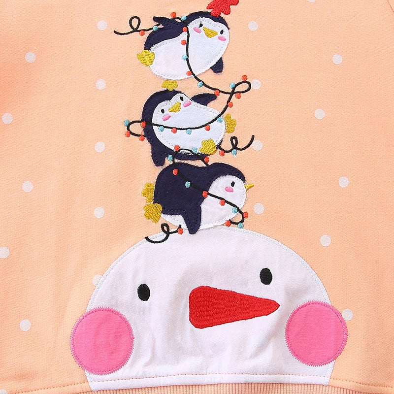 Little Girls Cartoon Snow Man and Penguin Print Sweatshirts childrensterritory