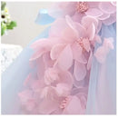 Girl Mesh Puffed Flower Design Light Color Birthday Dress