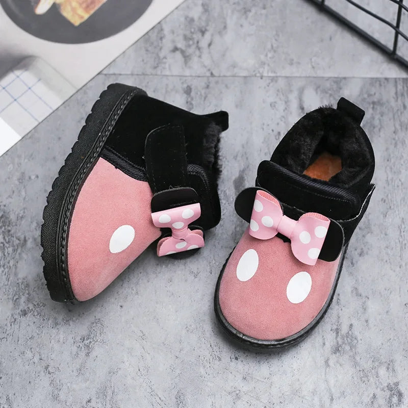 Cute Girls Casual Warm Shoes With Bow And Polka Dots childrensterritory