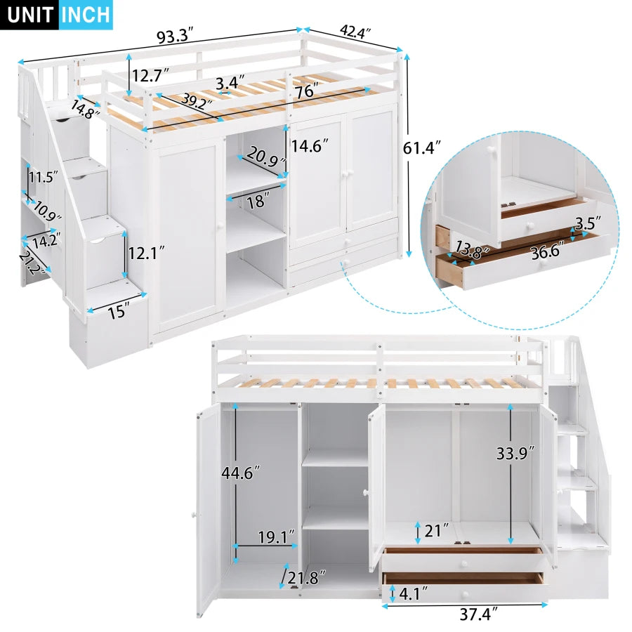 Multipurpose Loft Bed featuring Shelves, Closets, and Storage childrensterritory
