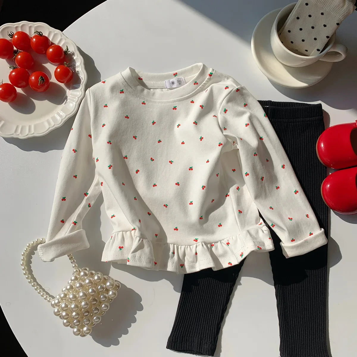 Little Girls Stylish Print Tops with Pant Outfit Set for Autumn