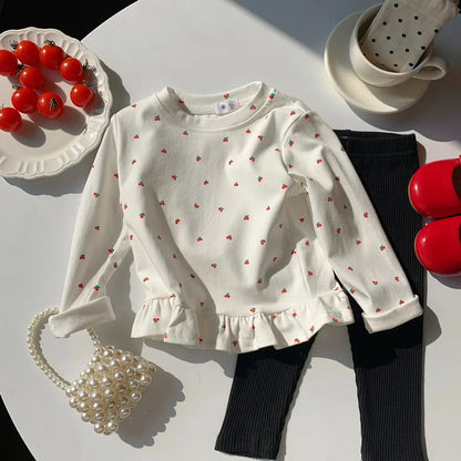 Little Girls Stylish Print Tops with Pant Outfit Set for Autumn