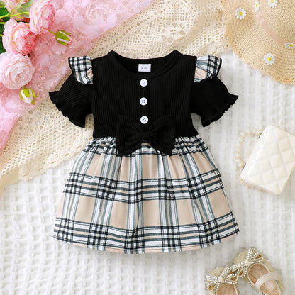Newborn Girl Checkered Print Bow Dress for Summer