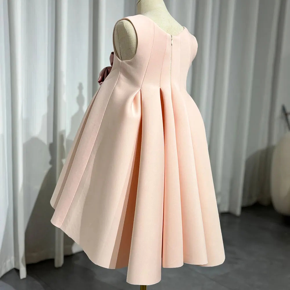 Girls' Stylish A-Line Puffy Satin Dress with Flower Pattern