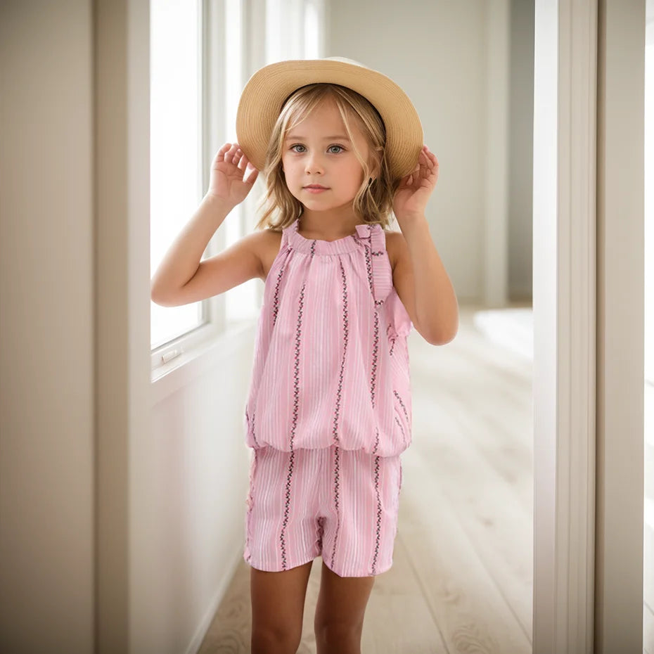Girls Striped Pattern Vest and Shorts Set For Summer childrensterritory