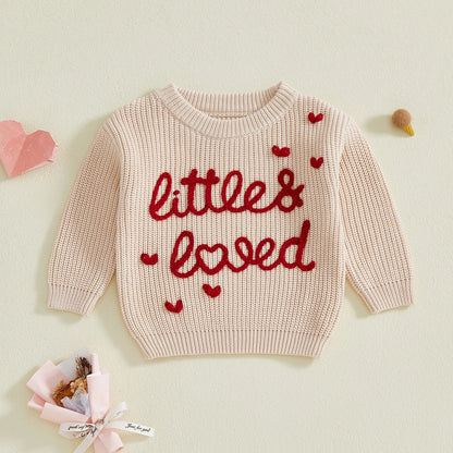 Baby Girl Heart Print Crew Neck Knitted Sweaters