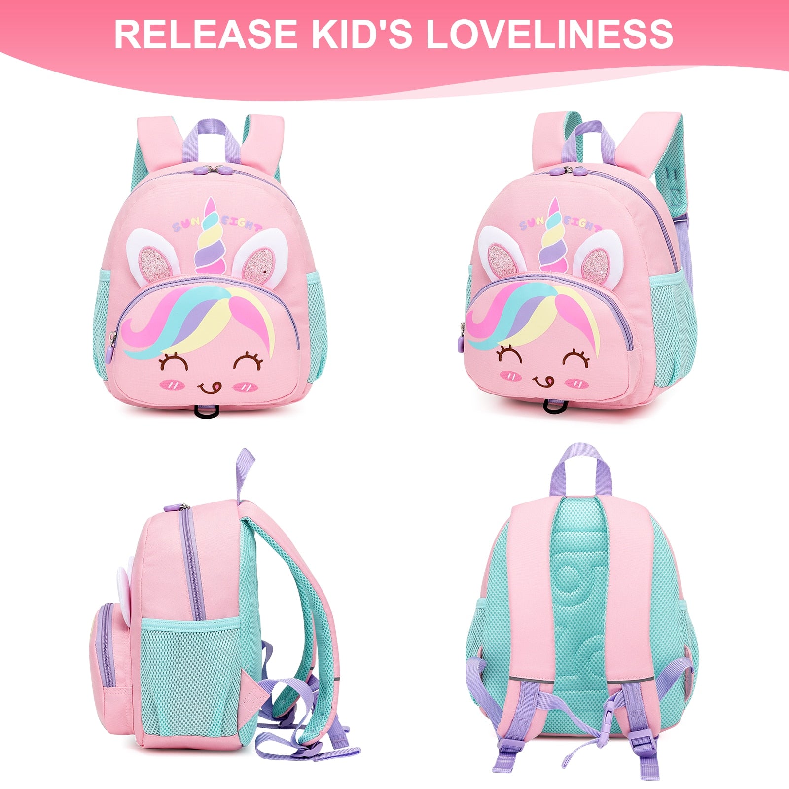 3D Cartoon Deisgn Kids School Backpacks with Traction Line childrensterritory