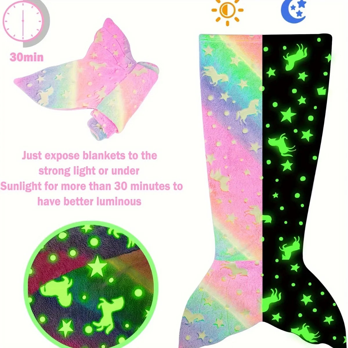 Soft Glow-in-the-Dark Flannel Mermaid Tail Blankets childrensterritory