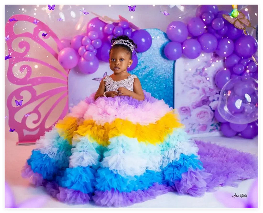 Luxury Multicolor Little Girls Fluffy Princess Party Gowns