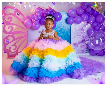 Luxury Multicolor Little Girls Fluffy Princess Party Gowns