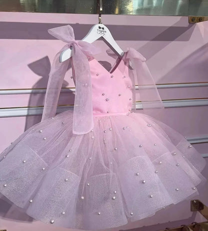 Kids Girls Pearls Decorating Puffy Wedding/Birthday Party Dresses childrensterritory
