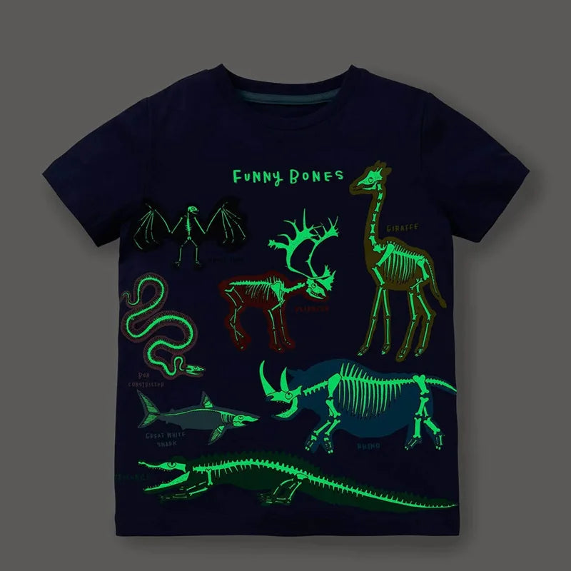 Little Boys Luminous Dinosaur Design Cotton T-shirts