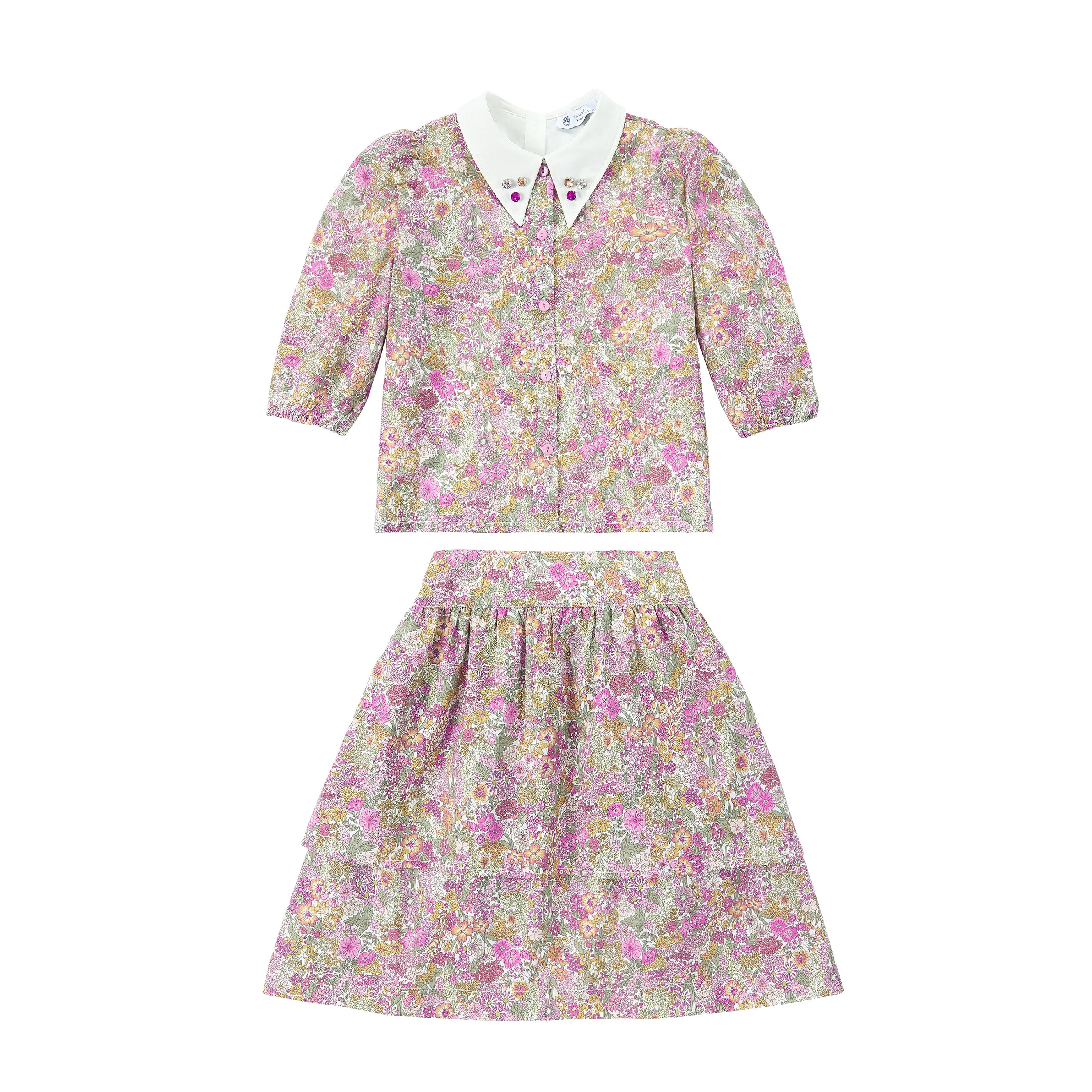 Collar Design Summer Matching Clothing Set