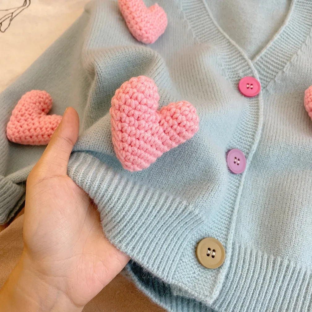 Girls’ Long-Sleeved Soft Winter Sweater with Heart Design