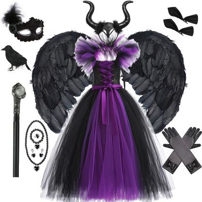 Kids Girls Demon Queen Maleficent Halloween Costume