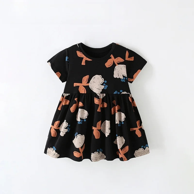 Kids Girls Cartoon Print Cotton Summer A-LINE Dresses
