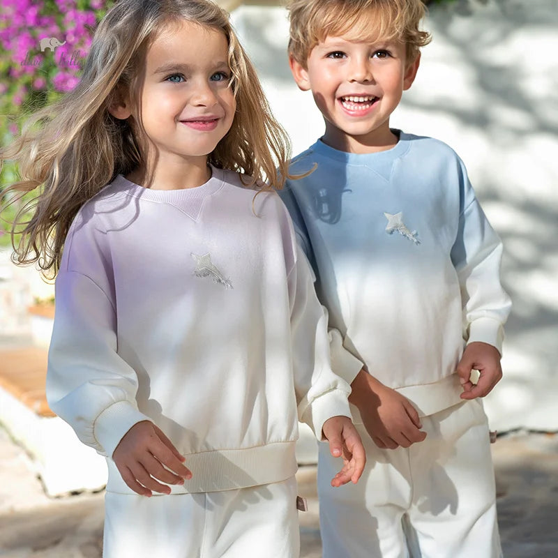 Kids Girls Boys Gradient Color Sports Suits Set for Spring childrensterritory