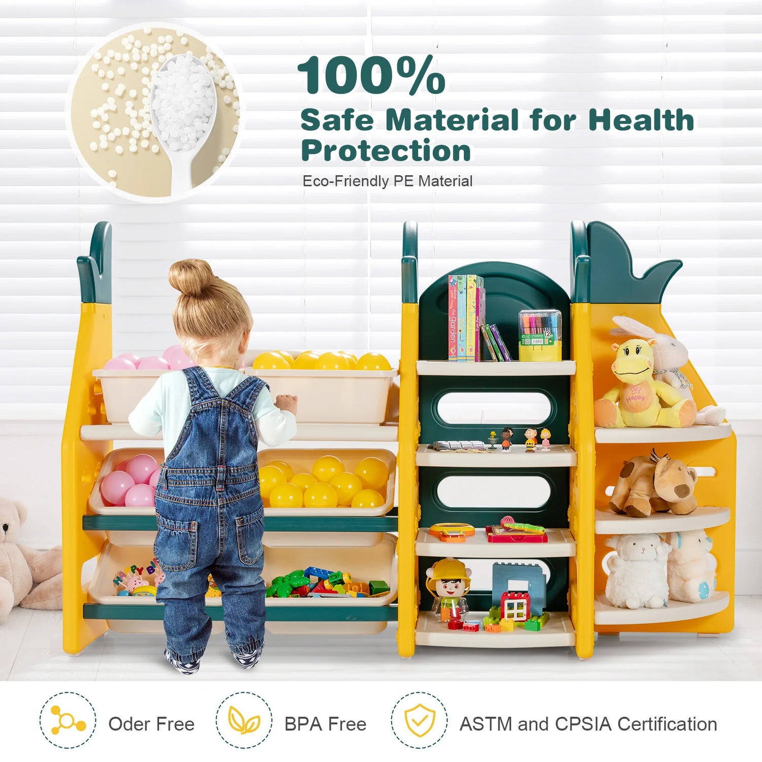 3-in-1 Kids Toy Storage Cabinet w/ Plastic Bins