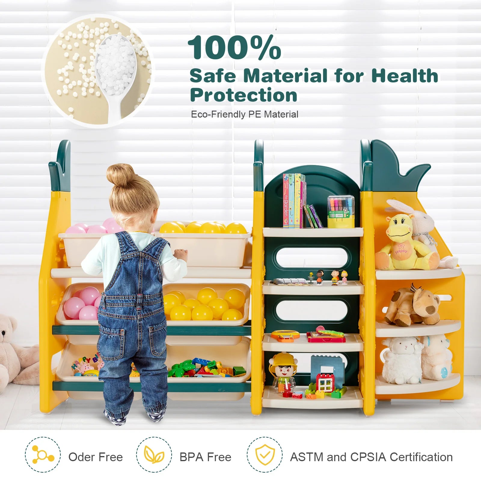 3-in-1 Kids Toy Storage Cabinet w/ Plastic Bins
