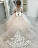 Kids Girl Long Train Floor Length Princess Ball Gown With Bow childrensterritory