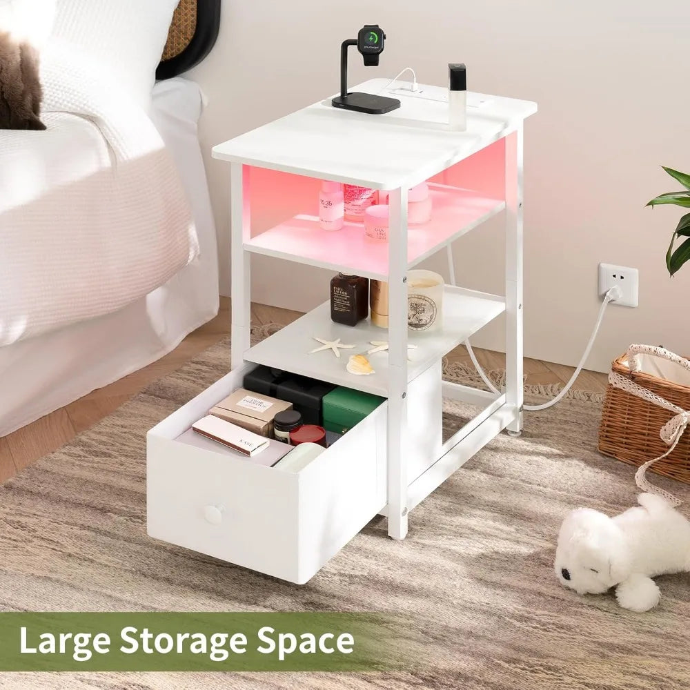 Durable Metal Bedside Table with Open Storage Shelf