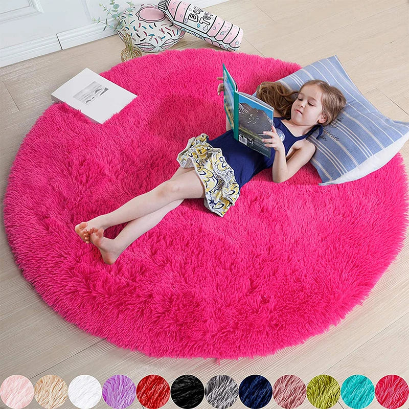 Fluffy Soft Shaggy Round Rugs For kids Bedroom