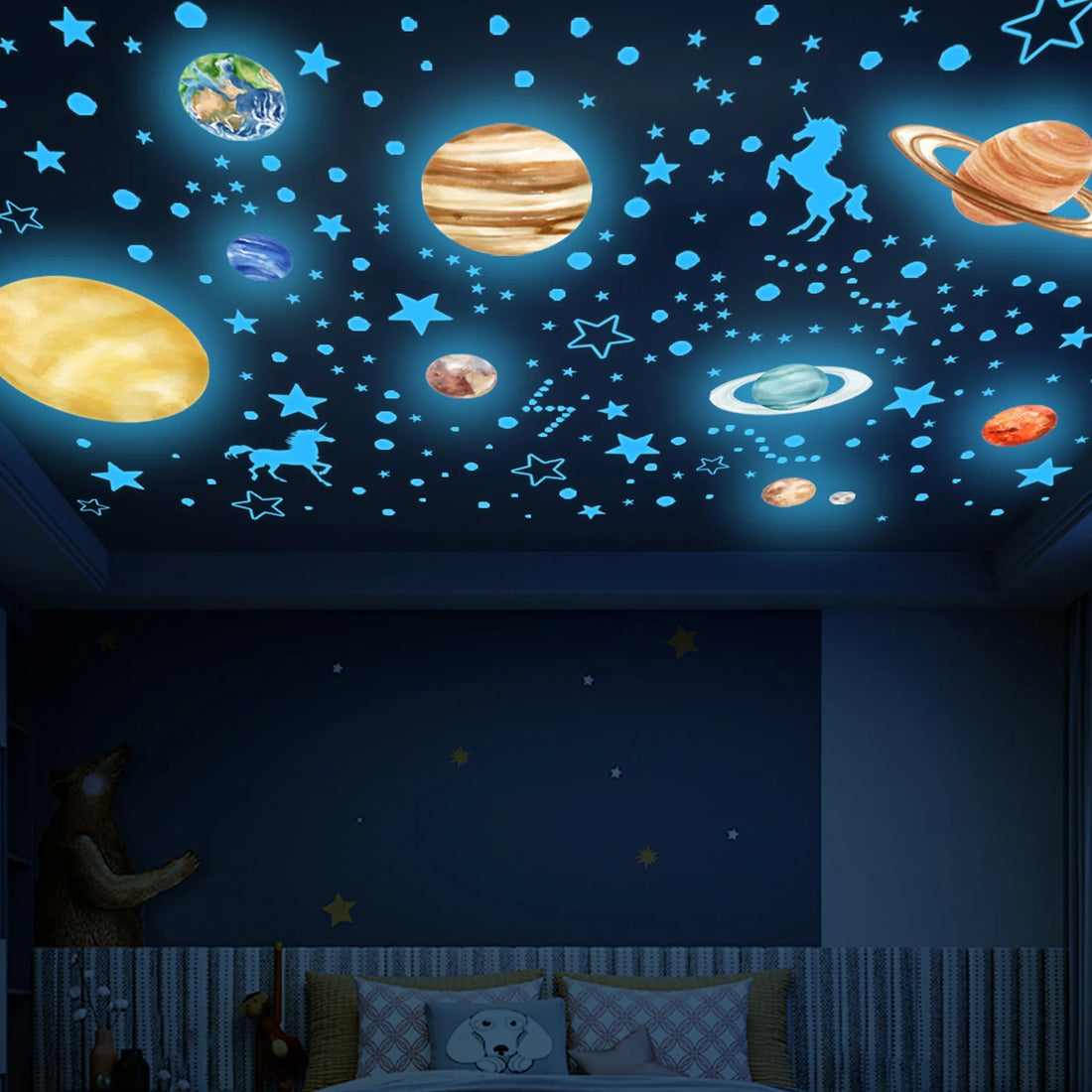 3D Luminous Planets Wall Decals for Ceiling/Wall childrensterritory