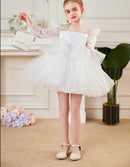 Elegant Sequin White Puffy Wedding Party Dress for Girls childrensterritory