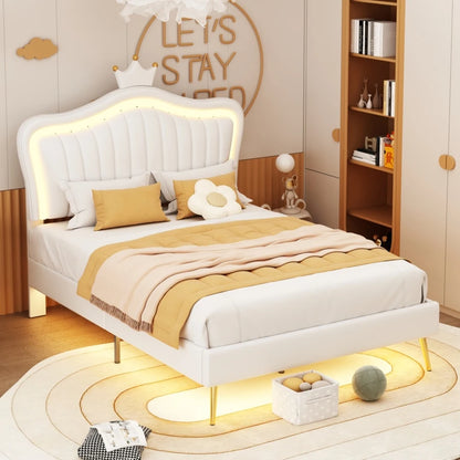 Modern Upholstered Princess Bed With LED Lights childrensterritory