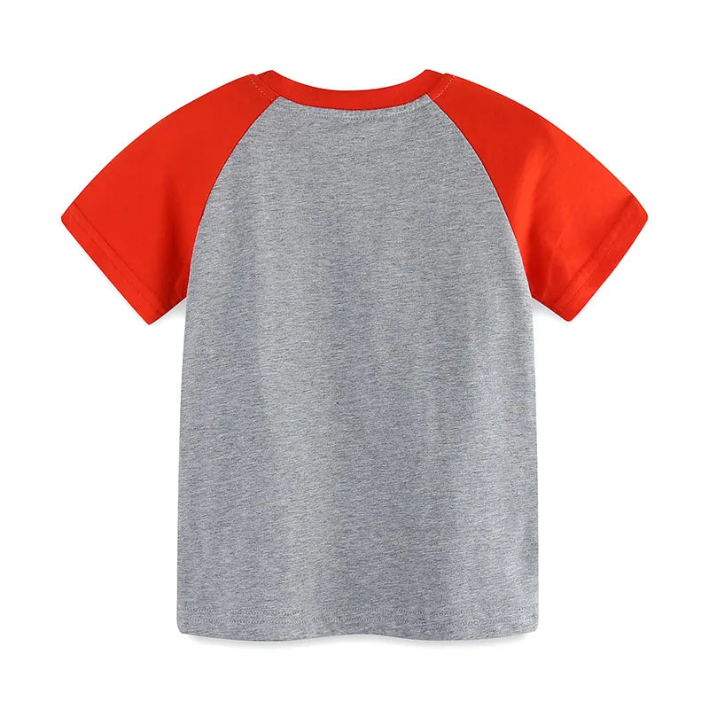 Kids Boys Cartoon Vehicles Print Grey Summer T-shirt childrensterritory