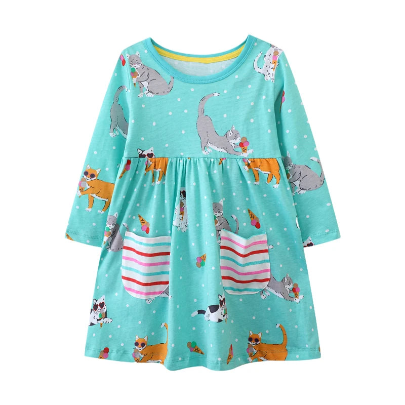 Animals Cartoon Embroidered Design Casual Dresses for Girls childrensterritory