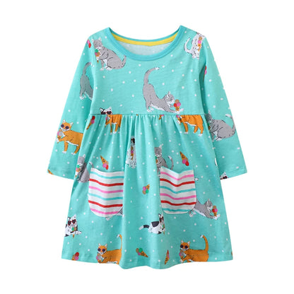 Animals Cartoon Embroidered Design Casual Dresses for Girls childrensterritory