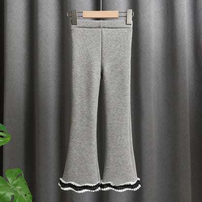Thin Velvet Bell-bottom Design Kids Girls Winter Pants childrensterritory