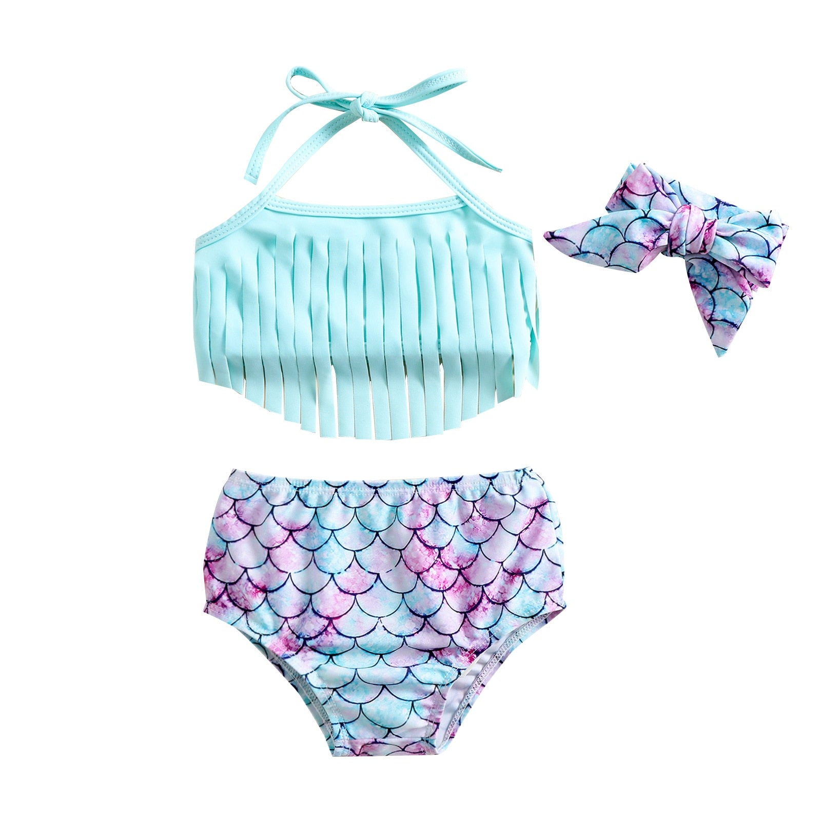 Baby Girl Halter Tassel Tops + Printed Bottom and Headband Set childrensterritory