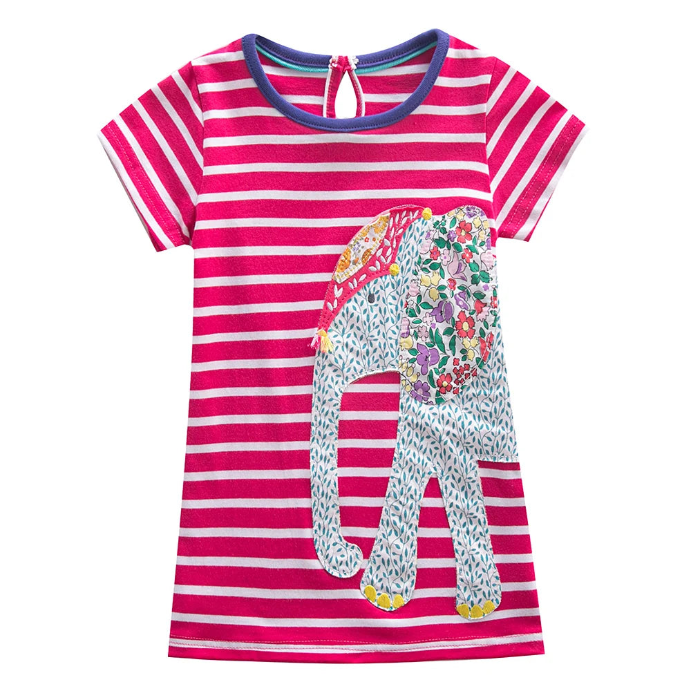 Cute Dinosaurs Unicorns Print Kids Girls Summer Dresses childrensterritory