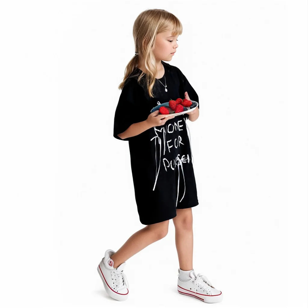 Letter Print Kids Girls Casual Summer Knee Length Dress