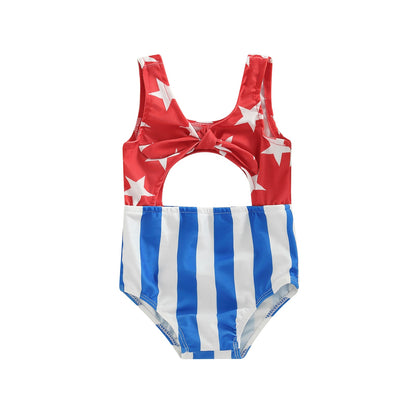 Baby Girl Stars Strip Print Sleeveless Swimwear childrensterritory