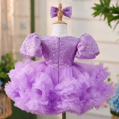 Organza Fluffy Red Sequined Baby/Kids Girl Dress for Photoshoot