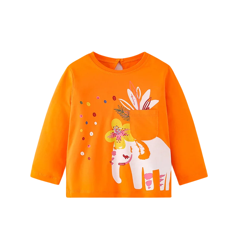 Full-Sleeve Animal Print Cotton T-Shirts For Girls