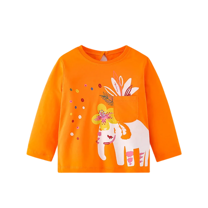 Full-Sleeve Animal Print Cotton T-Shirts For Girls childrensterritory