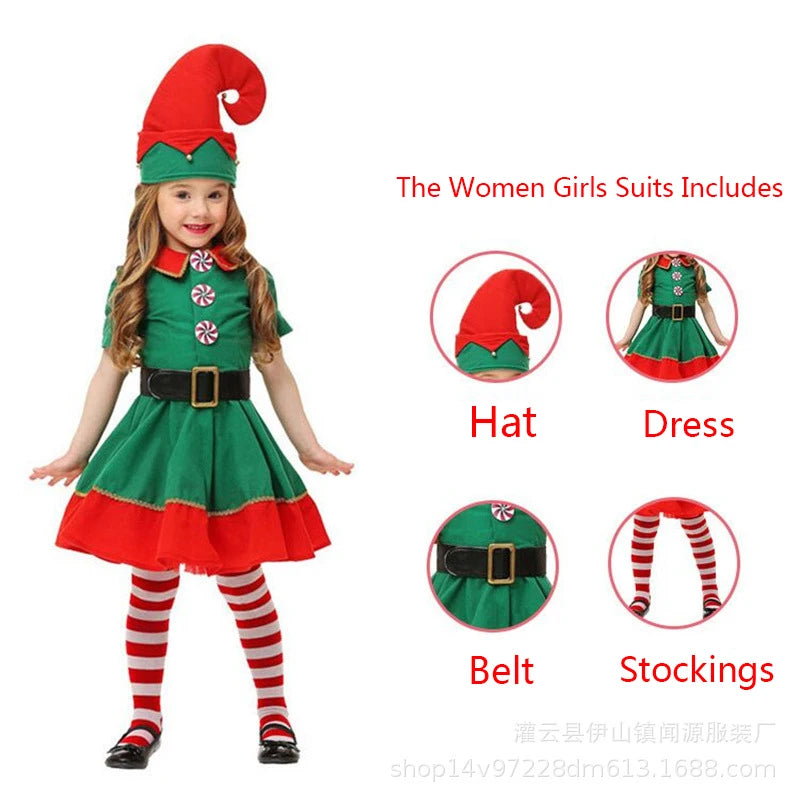Kids Green Elf Santa Costume for Carnival Party