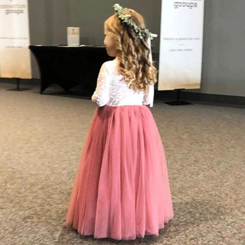 Kids Girls Flower Lace Design Princess Party Dresses for Summer childrensterritory