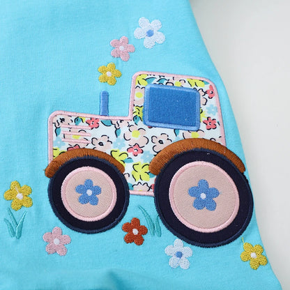 Kids Girls Alpaca Tractor Embroidered Summer Dresses childrensterritory