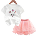 Kids Girls Marie Cat Design Summer T-shirt & Tutu Skirt Set childrensterritory