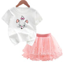 Kids Girls Marie Cat Design Summer T-shirt & Tutu Skirt Set childrensterritory