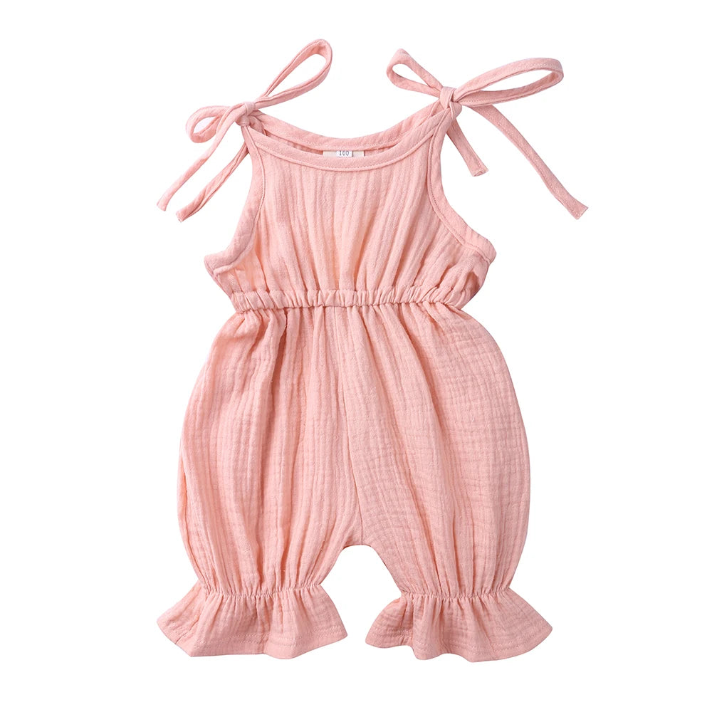 Plain Color Sling Summer Romper for Baby Girl